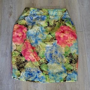 Vintage Mondi Baroche Metalic Floral Print Jacquard Knee Length Skirt